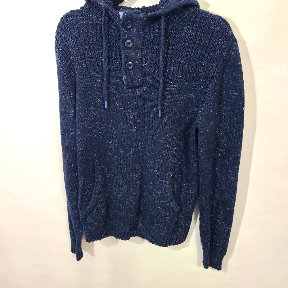 RetroFit Brand MFG. Men's‎ Size Small Blue Sweater Hoodie 1/4 Button Up Top